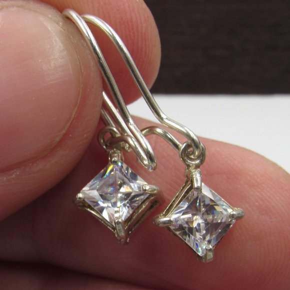 Jewelry - Sterling Silver Square CZ Diamond Earrings Vintage